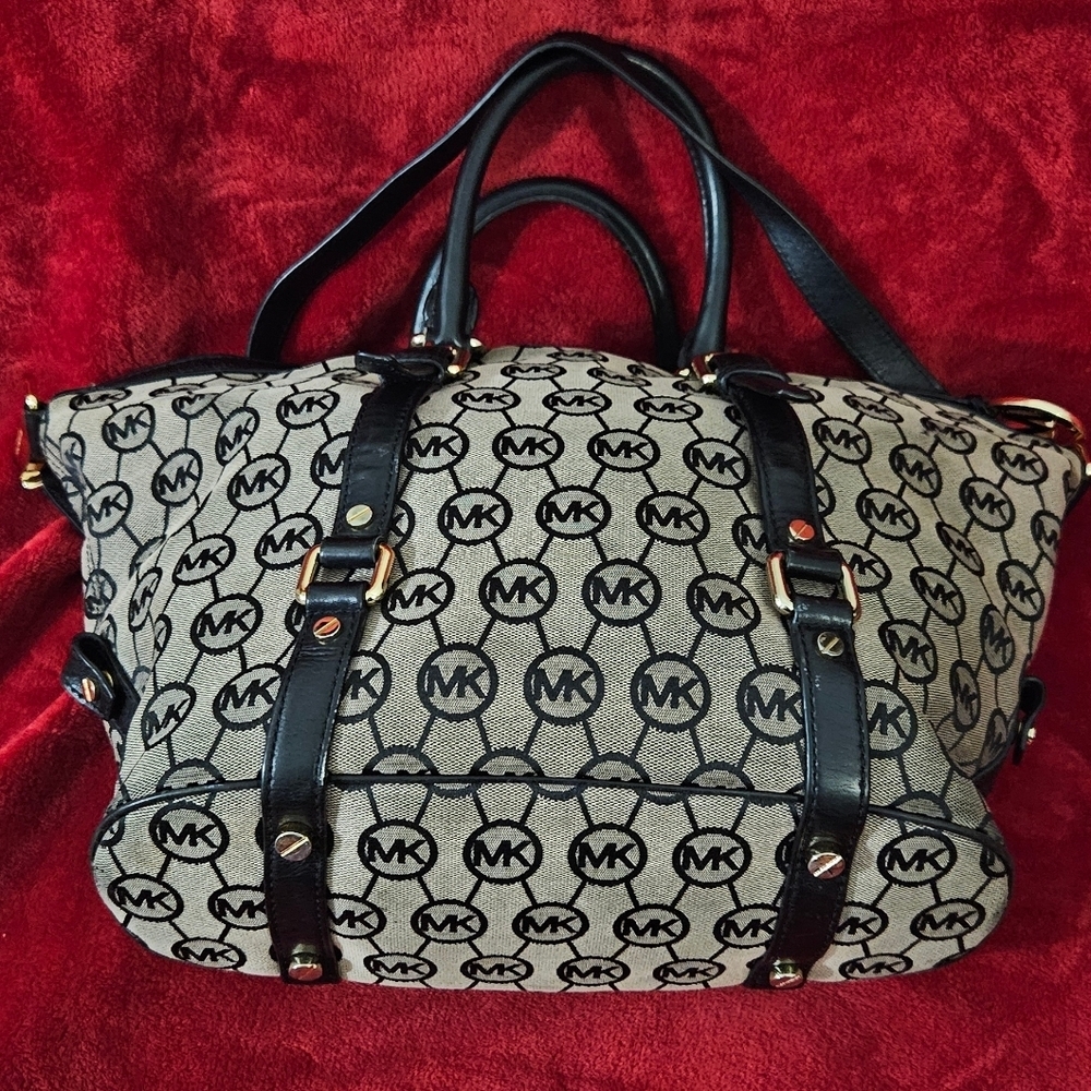 Michael Kors Bedford Satchel Black & Gray Jacquard Signature Satchel - Picture 5 of 16